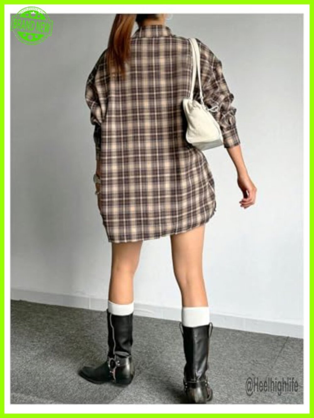 Oversized Plaid Button Down Shirt Long Sleeve Collared Blouse - Picture 2 of 6